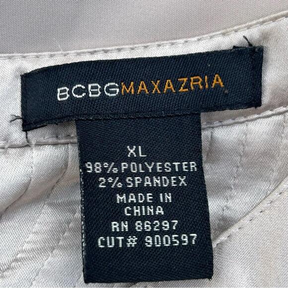 BCBGMAXAZRIA Long Sleeve Asymmetrical Yoke, Pleats, Tie Nape Beige Blouse | XL - Picture 6 of 10